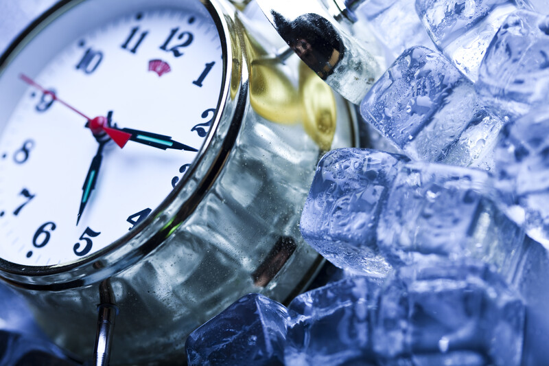 a clock in ice cubes